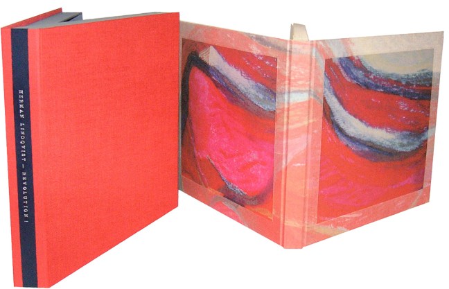 This pastel painting was scanned and printed on cloth. The original was placed on the cover in a ”window” on the book.